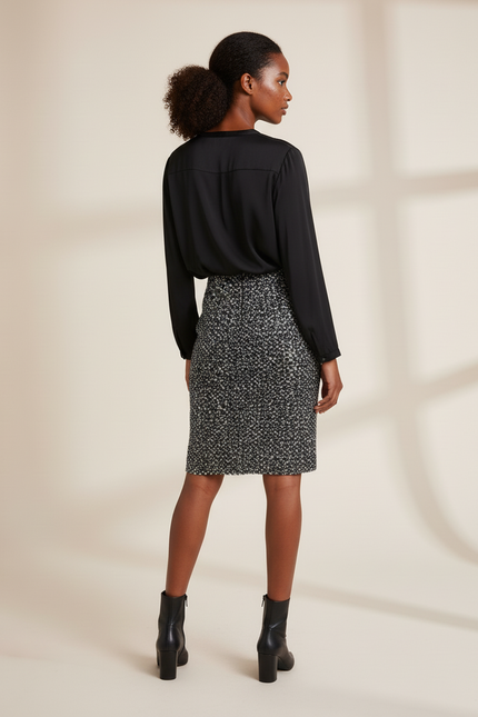 Jupe Paillette Droite Noir Et Blanc Chic