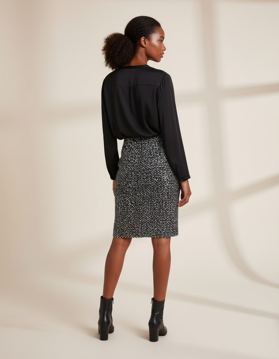 Jupe Paillette Droite Noir Et Blanc Chic