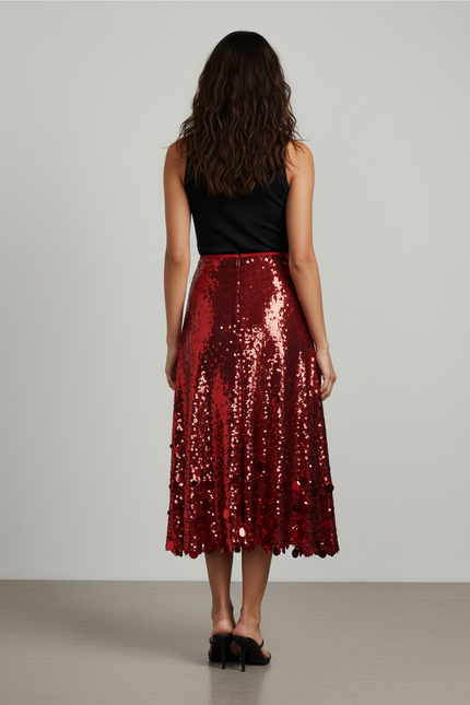 Jupe Paillette Rouge A-Line Élégante