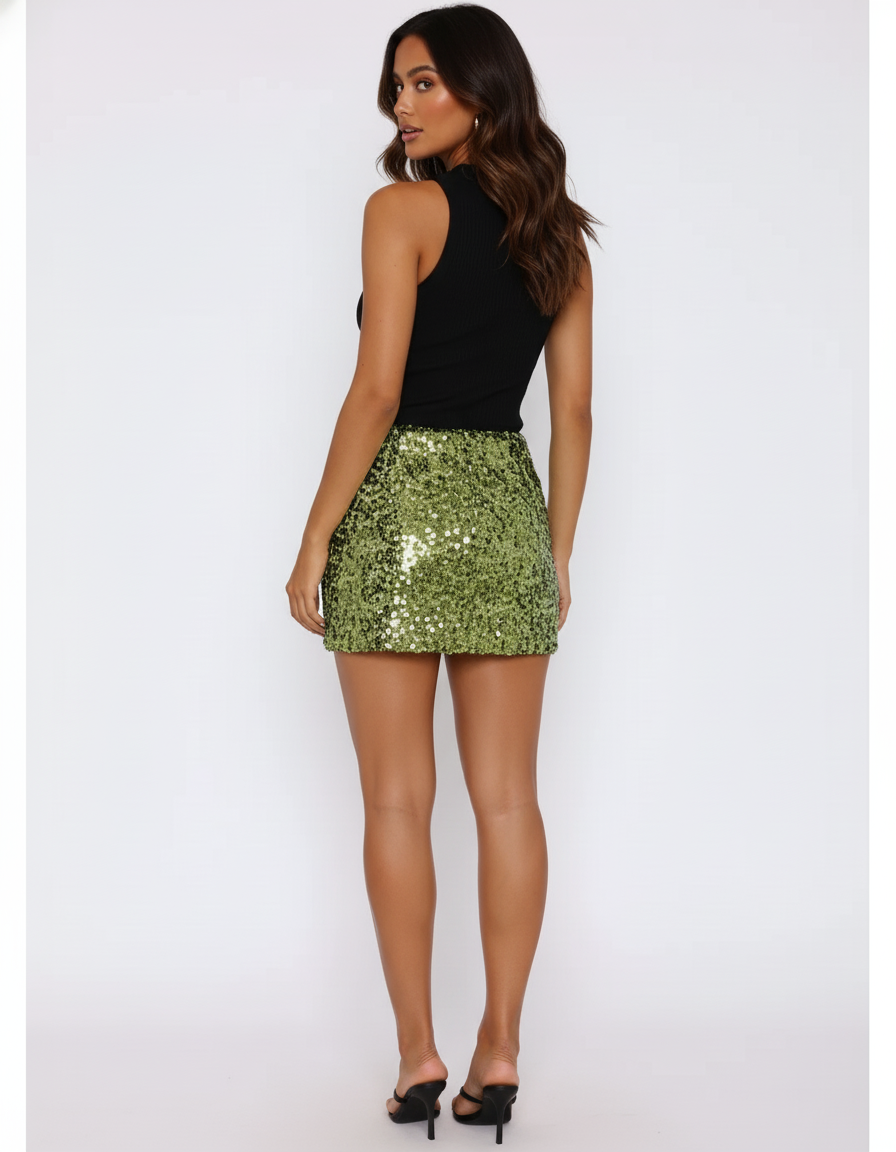 Jupe Paillette Verte Mini Chic