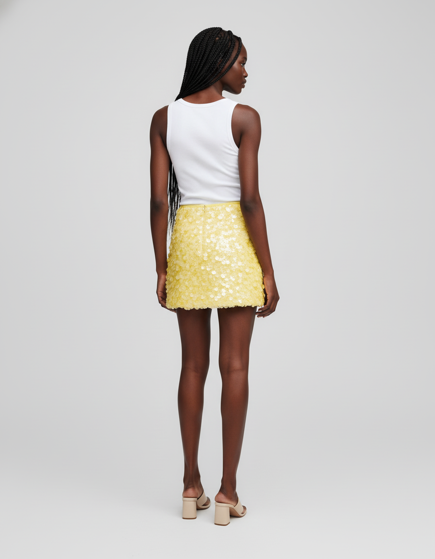 Jupe Paillette Jaune Mini Chic