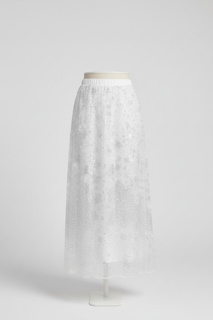 Jupe Paillette Blanche Brodée Fluide