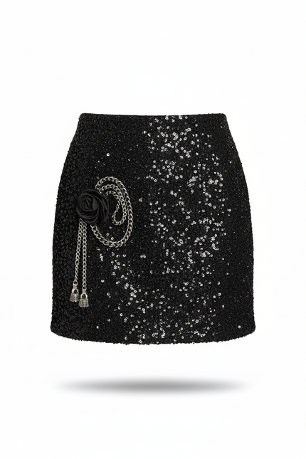Jupe Paillette Noire Mini Chic