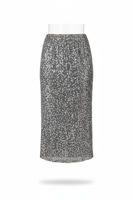 Jupe Paillette Argentée Droite Élégante