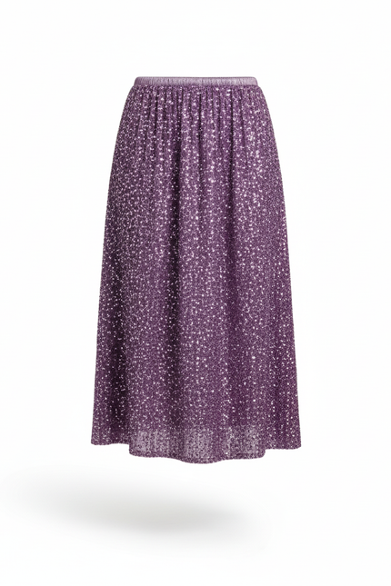 Jupe Paillette Violette Midi Chic