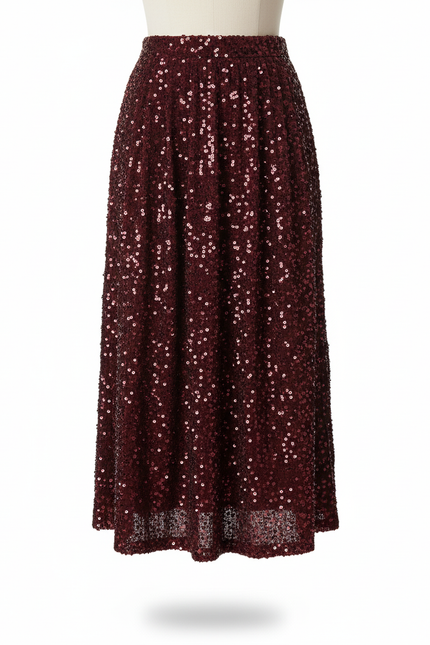 Jupe Paillette Bordeaux Évasée Élégante