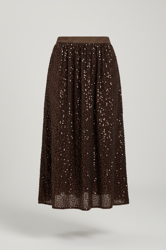 Jupe Paillette Marron Élégante Midi