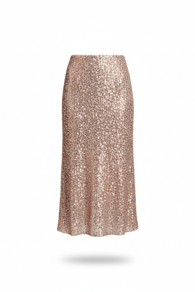 Jupe Paillette Rose Gold Midi Chic