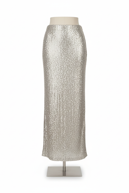 Jupe Paillette Argentée Longue Élégante