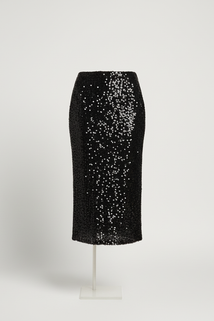 Jupe Paillette Noire Droite Élégante