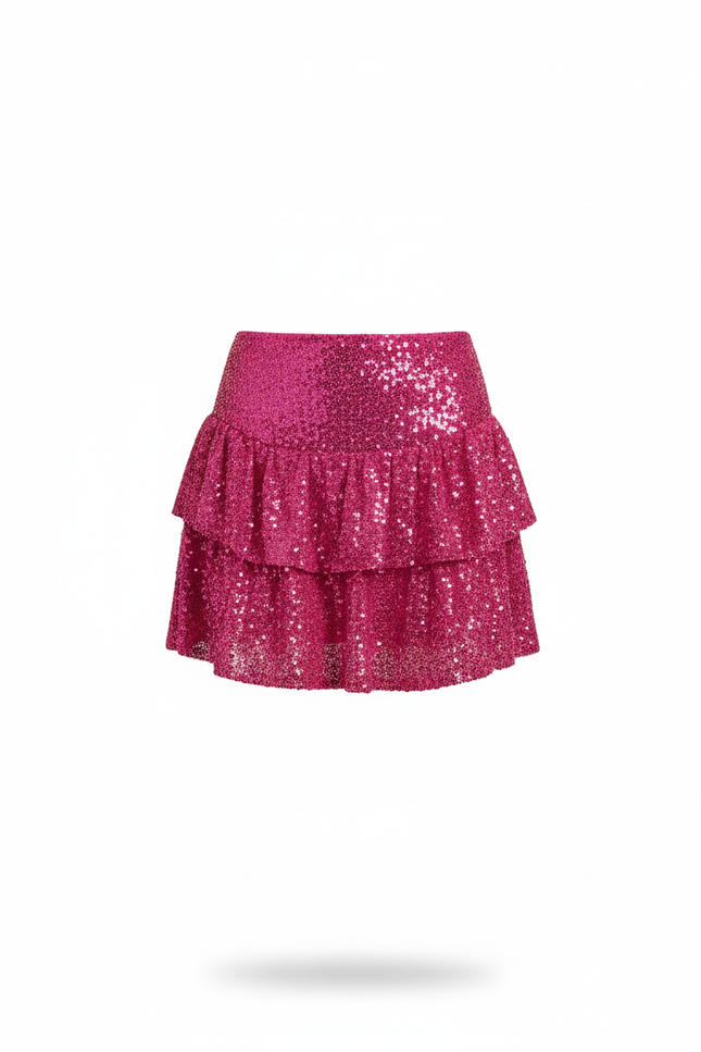 Jupe Paillette Fuchsia Volants Chic