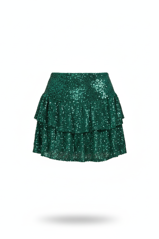 Jupe Paillette Verte Mini Plissée