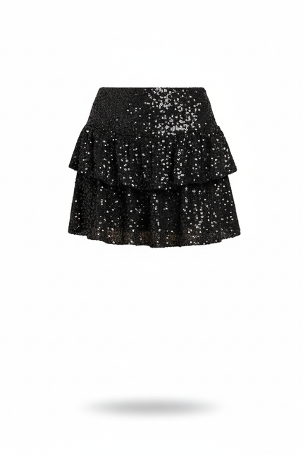 Jupe Paillette Noire À Volants Chic