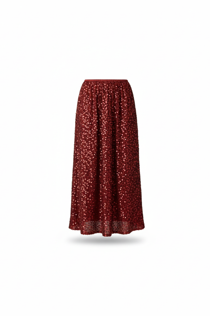 Jupe Paillette Rouge Midi Chic