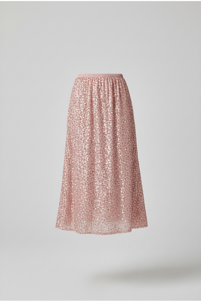 Jupe Paillette Rose Midi Chic