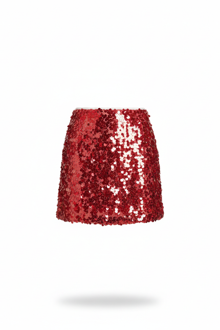 Jupe Paillette Mini Rouge Chic