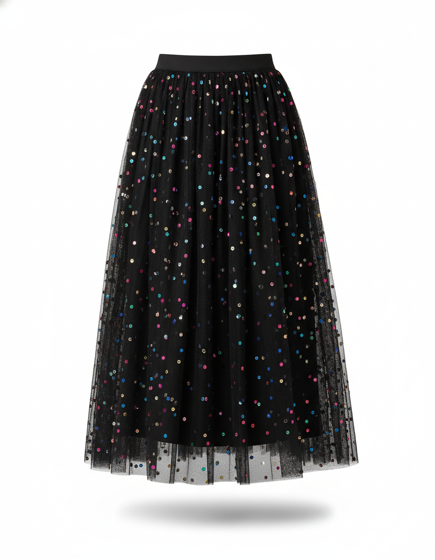 Jupe Paillette Longue Multicolore Élégante
