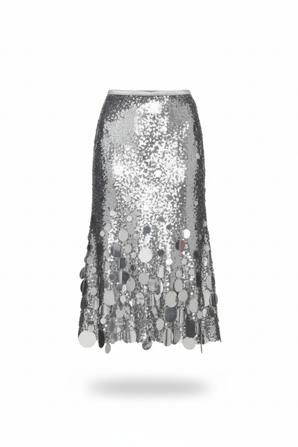 Jupe Paillette Argentée À Disques Chic