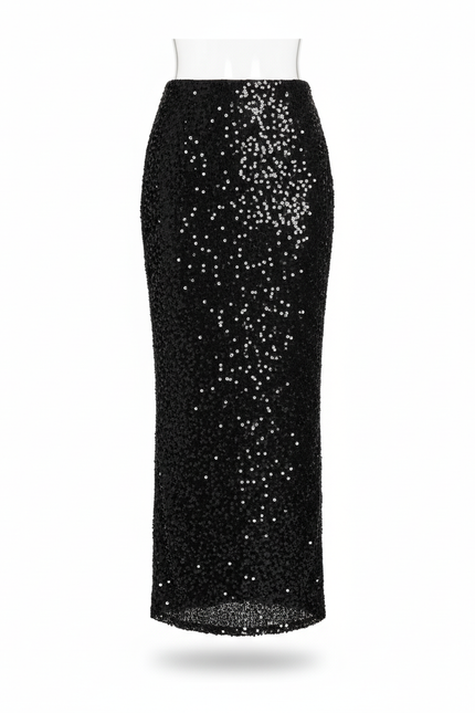 Jupe Paillette Noire Longue Élégante