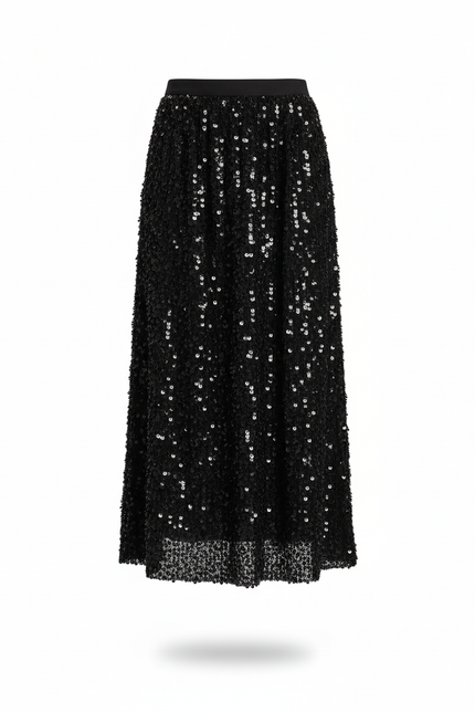 Jupe Paillette Noire Droite Élégante