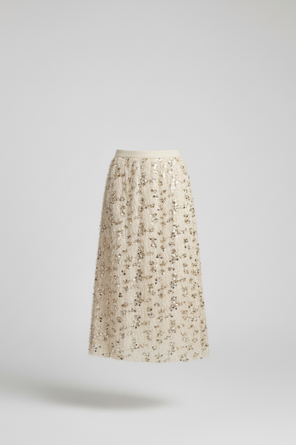 Jupe Paillette Beige Frangée Élégante