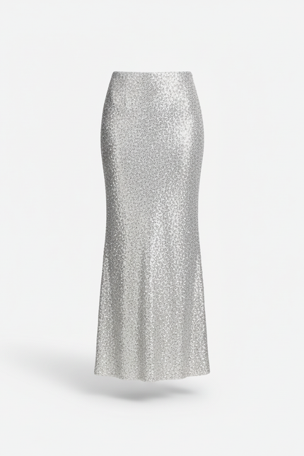 Jupe Paillette Argentée Longue Élégante