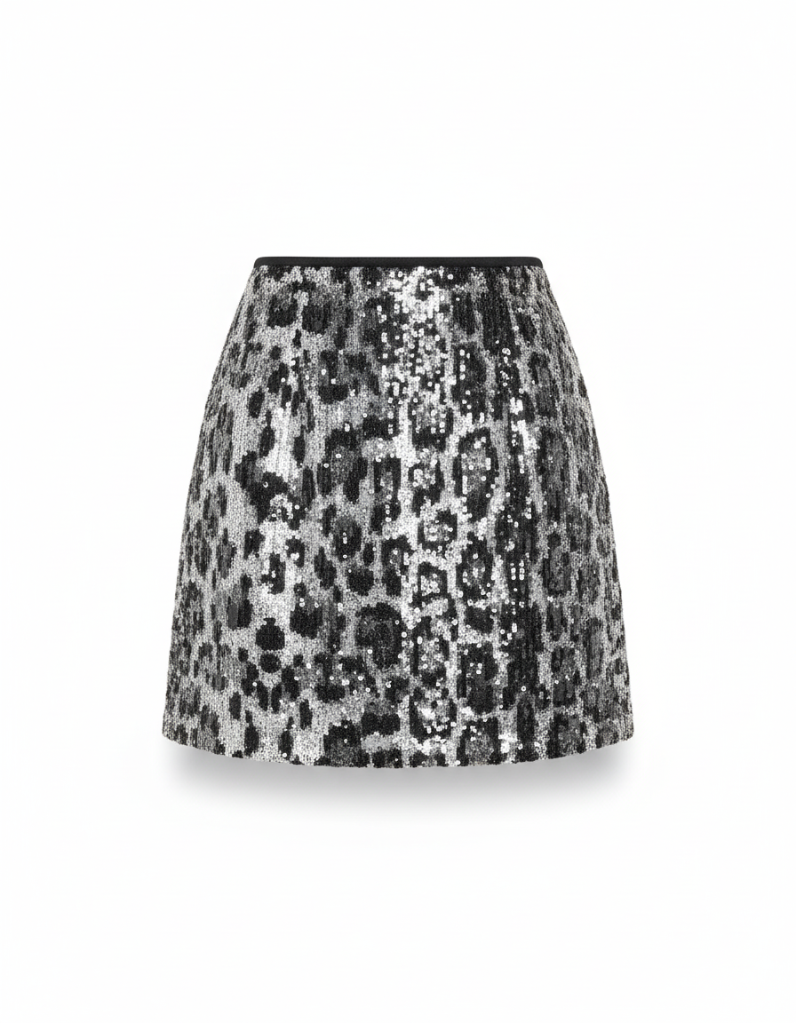 Jupe Paillette Mini Léopard Chic