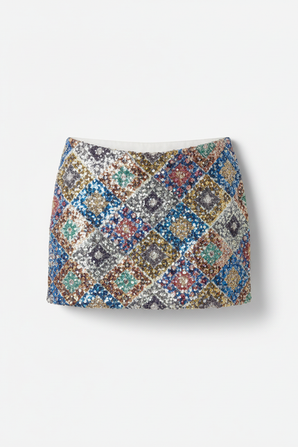 Jupe Paillette Motif Géométrique Mini Élégante