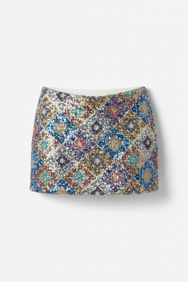 Jupe Paillette Motif Géométrique Mini Élégante