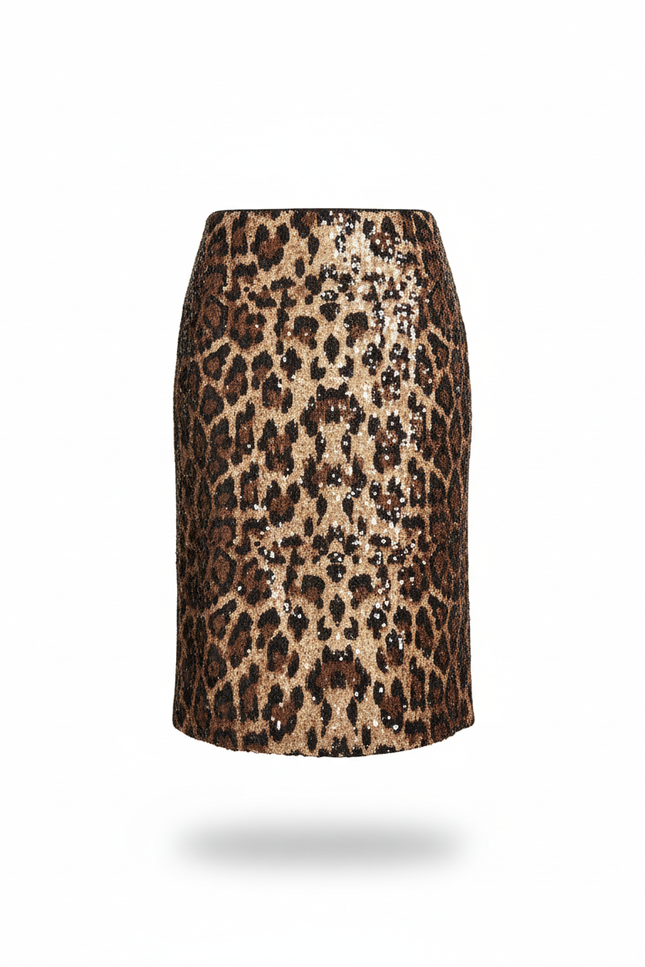 Jupe Paillette Motif Léopard Chic