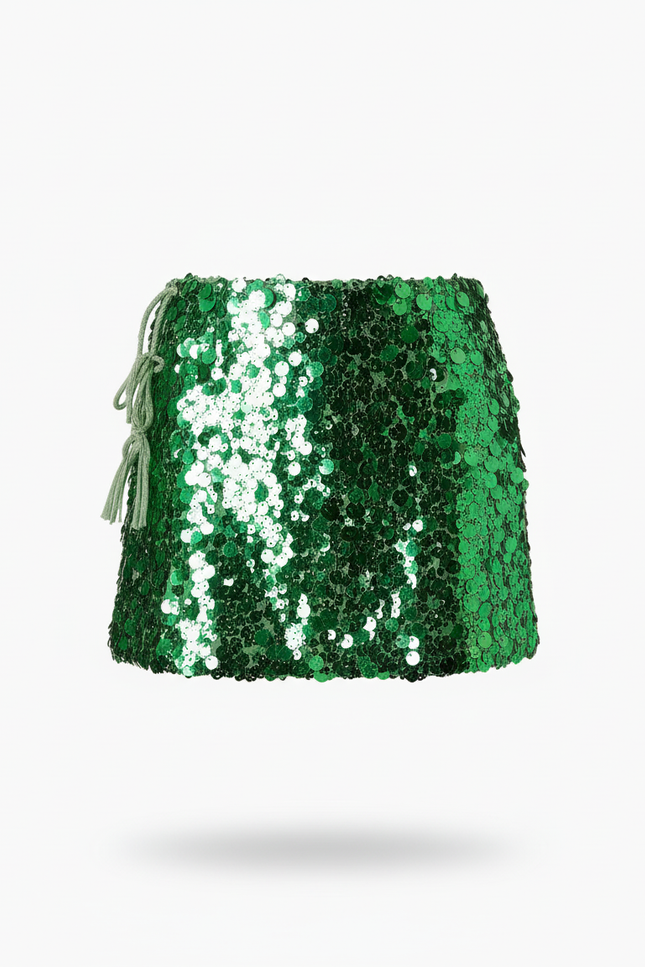 Jupe Paillette Verte Laçage Chic