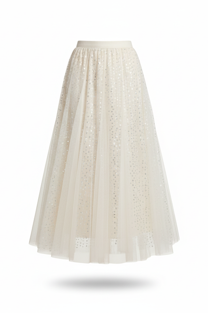 Jupe Paillette Tulle Crème Plissée