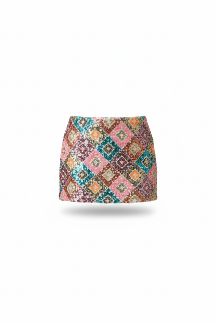 Jupe Paillette Mini Motif Multicolore Chic