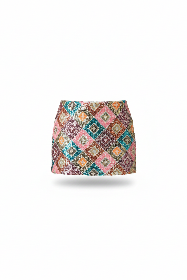 Jupe Paillette Mini Motif Multicolore Chic