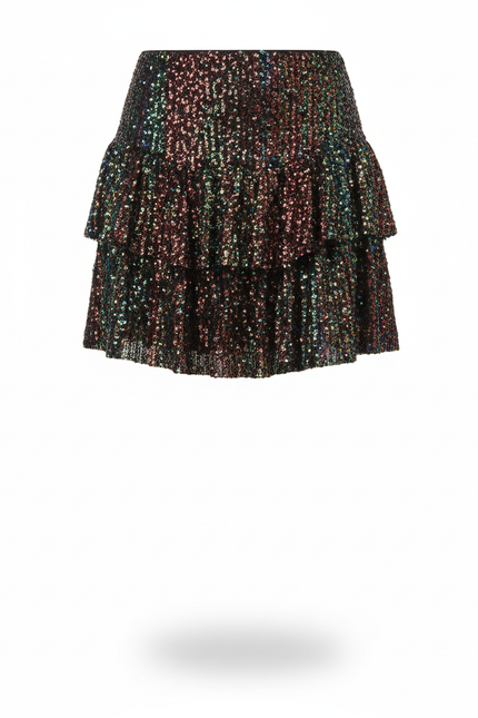 Jupe Paillette Multicolore Volants Sexy