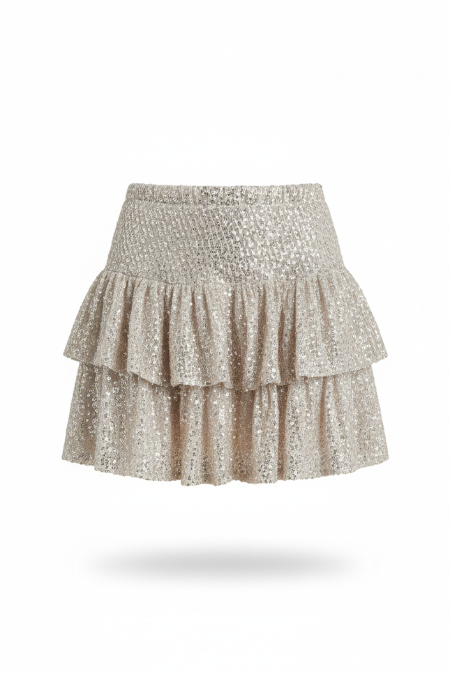 Jupe Paillette Dorée À Volants Sexy