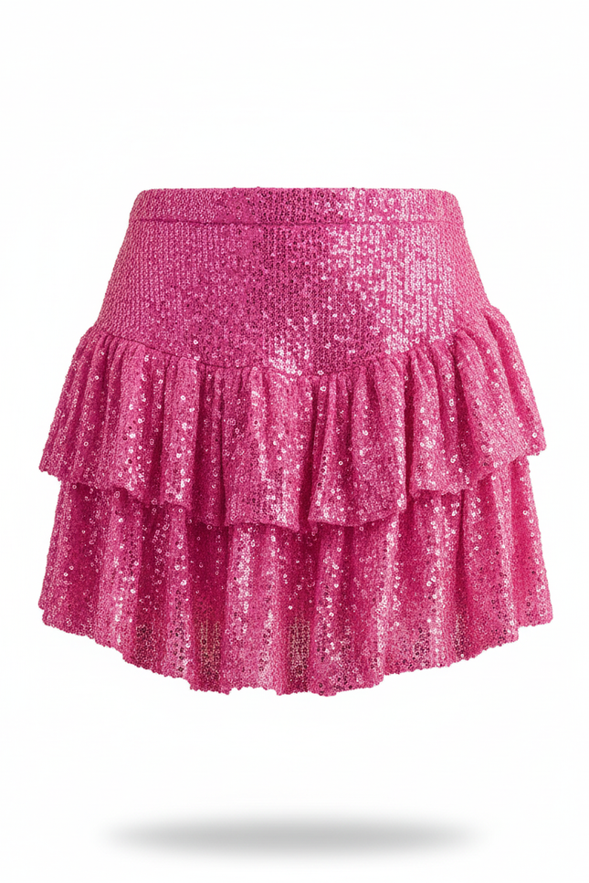 Jupe Paillette Rose Fuchsia Volants Sexy