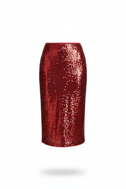 Jupe Paillette Rouge Droite Chic