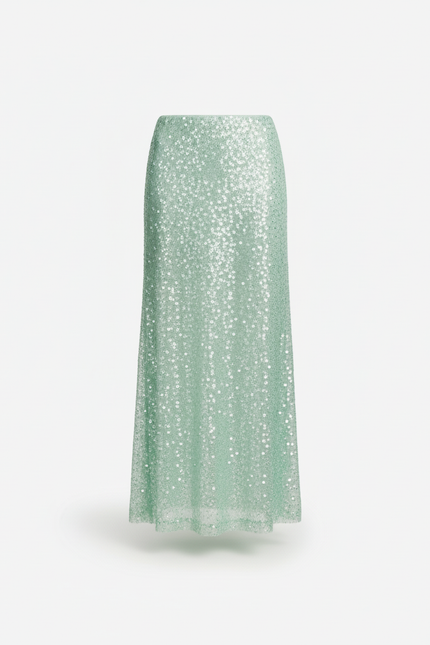 Jupe Paillette Longue Menthe Élégante