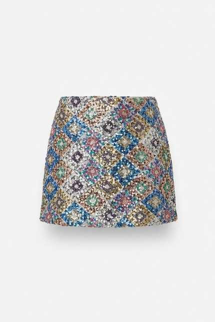Jupe Paillette Multicolore Motif Géométrique Chic