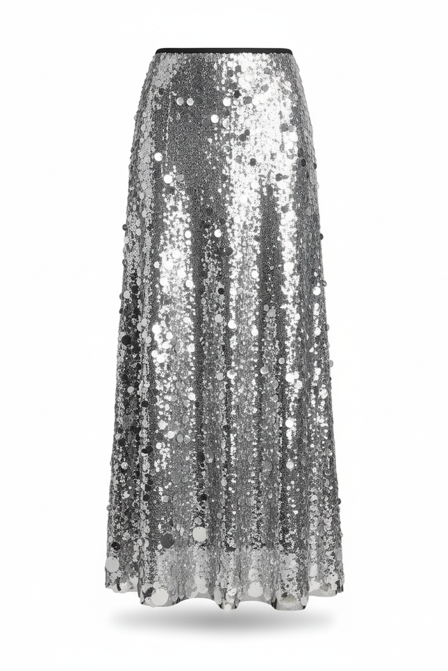 Jupe Paillette Argentée Longue Élégante
