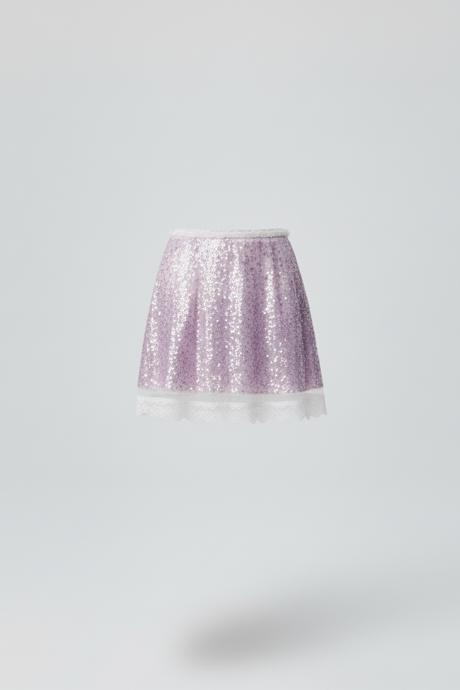 Jupe Paillette Lilas Dentelle Sexy