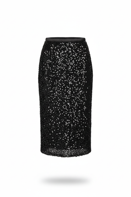 Jupe Paillette Noire Droite Chic