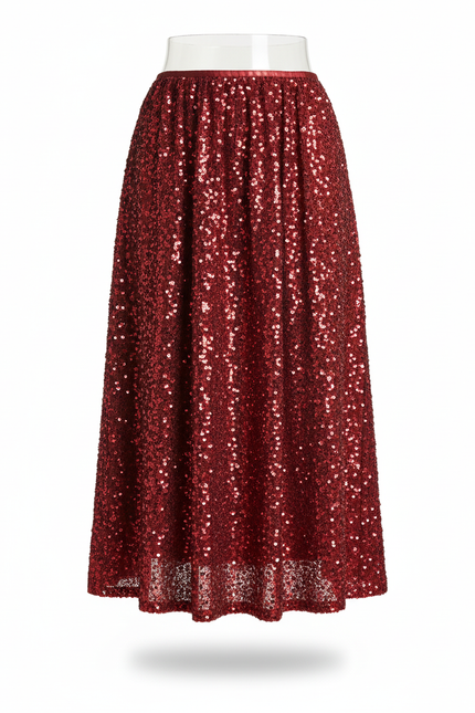Jupe Paillette Rouge A-Line Élégante