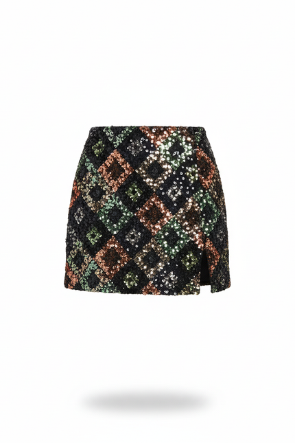 Jupe Paillette Motif Multicolore Chic