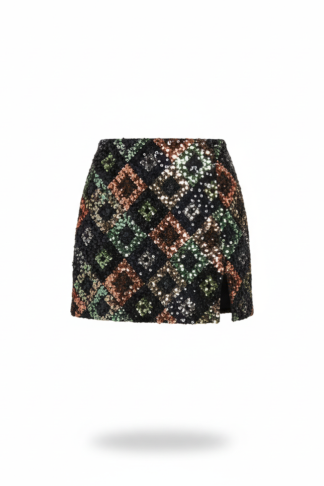 Jupe Paillette Motif Multicolore Chic