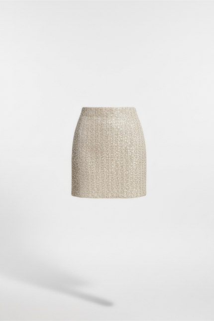 Jupe Paillette Beige Tweed Élégante
