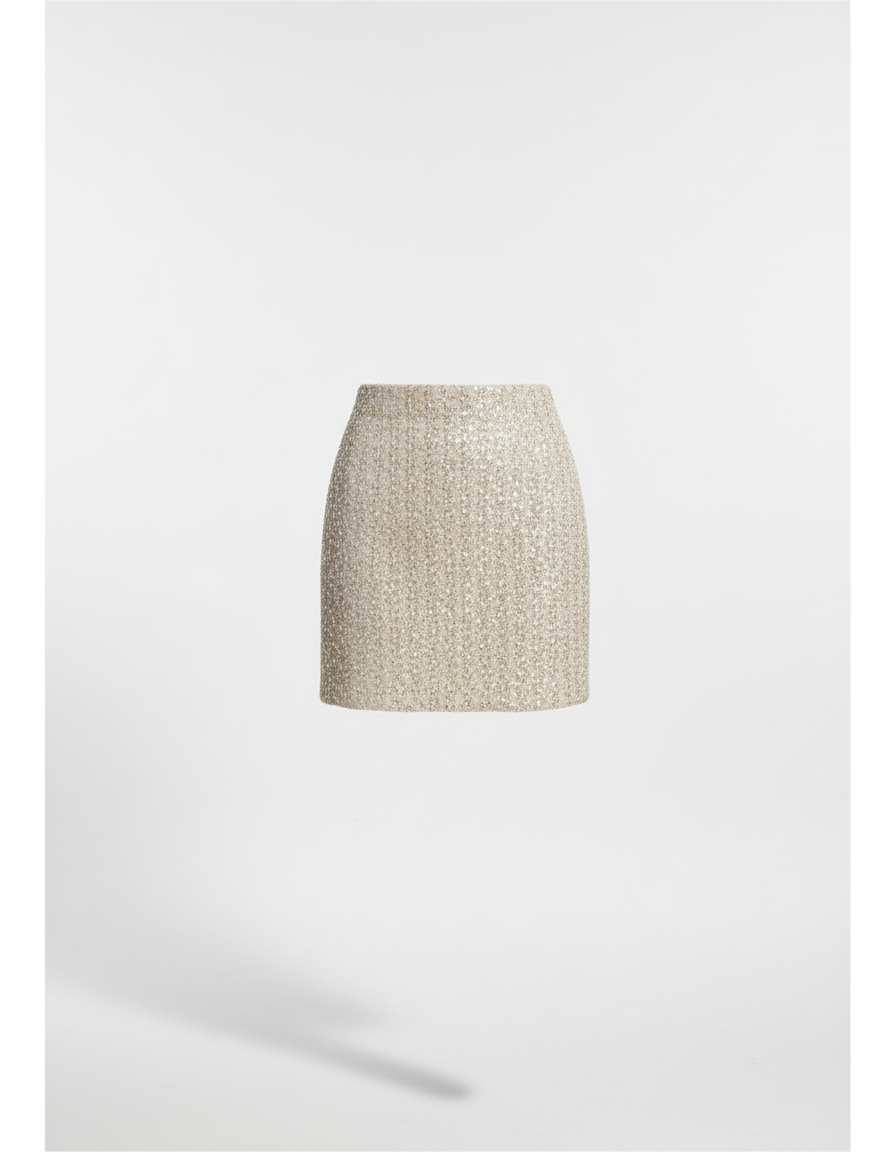 Jupe Paillette Beige Tweed Élégante