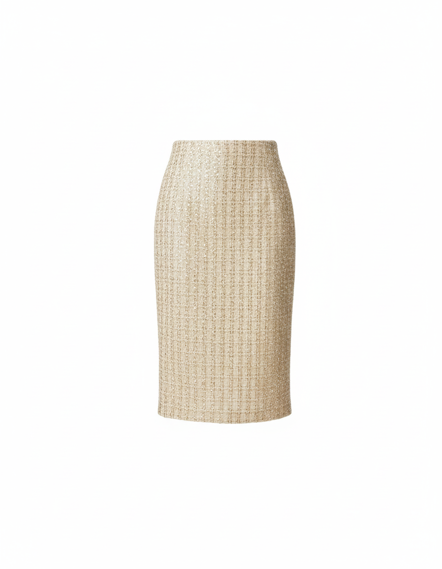 Jupe Paillette Dorée Tweed Élégante