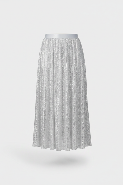 Jupe Paillette Argentée Plissée Élégante